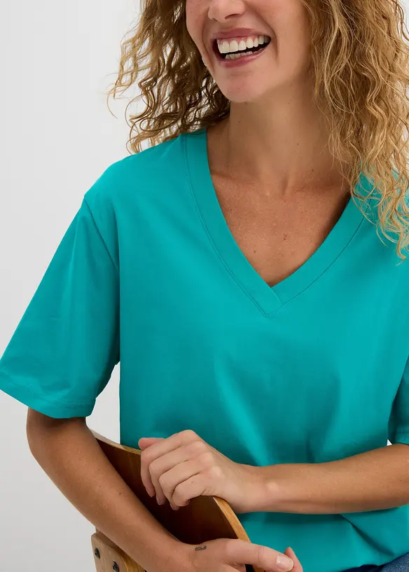 Vid, lang topp med V-hals, kortermet (5-pack), bonprix