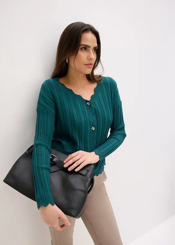 Kort strikkejakke med hullm&oslash;nster, bonprix