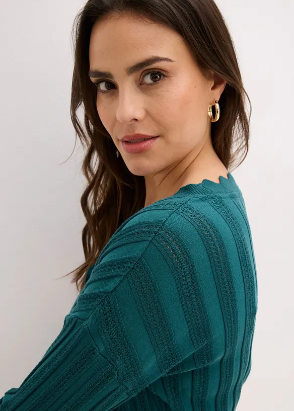 Kort strikkejakke med hullm&oslash;nster, bonprix