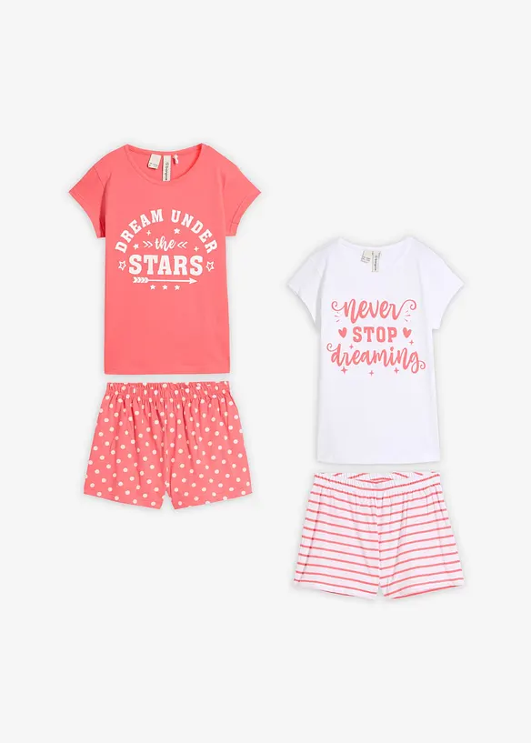Kort pyjamas av 100% bomull med korte ermer (4-delt sett), bonprix