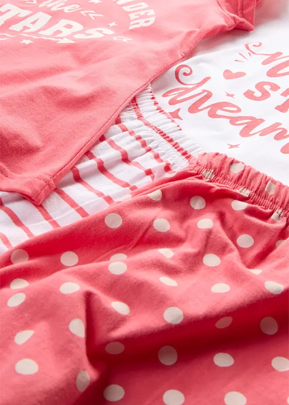 Kort pyjamas av 100% bomull med korte ermer (4-delt sett), bonprix