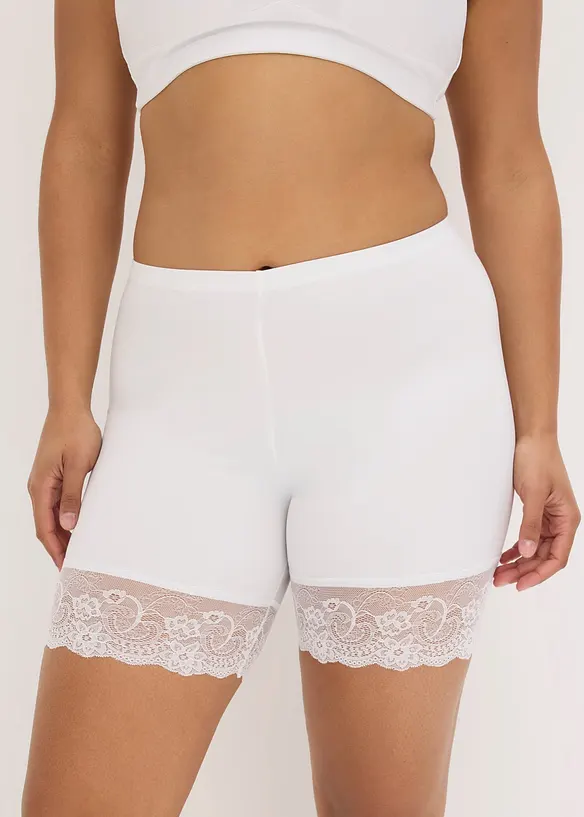 Truse med ben og "anti-gnisse"-effekt i kj&oslash;lende polyamid med blondekanter p&aring; bena, bonprix