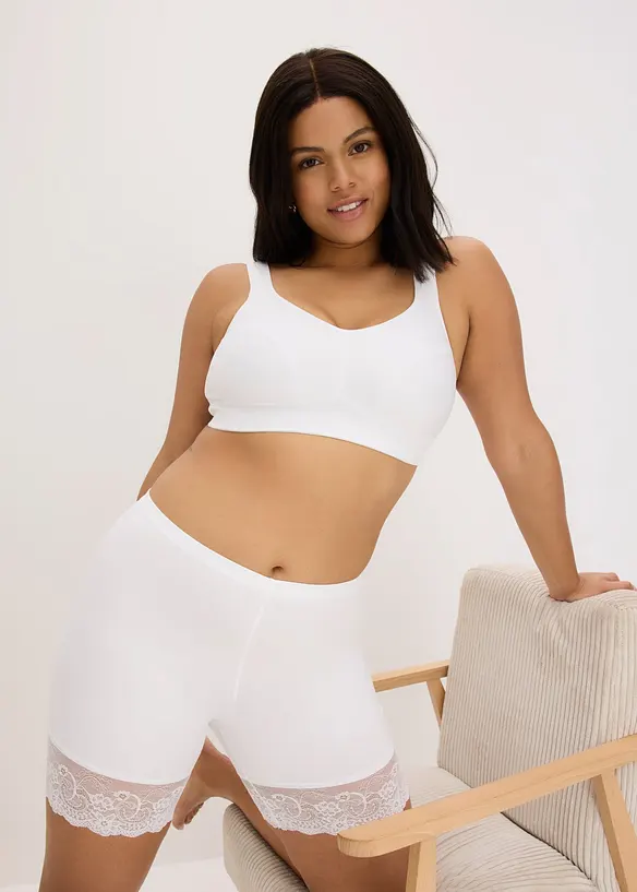 Truse med ben og "anti-gnisse"-effekt i kj&oslash;lende polyamid med blondekanter p&aring; bena, bonprix