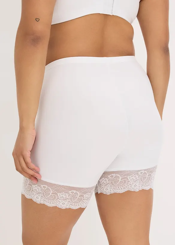 Truse med ben og "anti-gnisse"-effekt i kj&oslash;lende polyamid med blondekanter p&aring; bena, bonprix