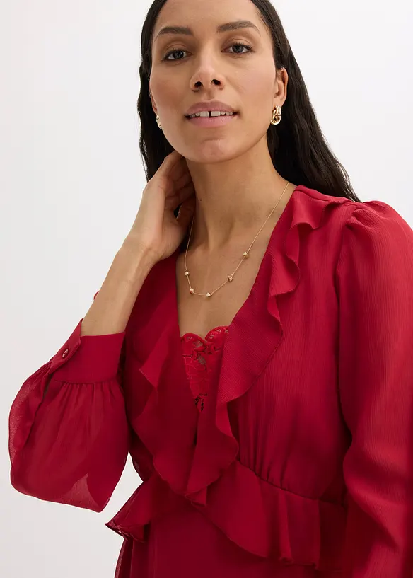 Chiffonkjole med blonde og volanger, bonprix