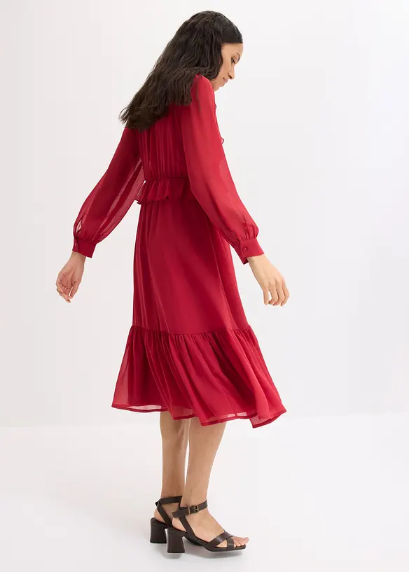 Chiffonkjole med blonde og volanger, bonprix