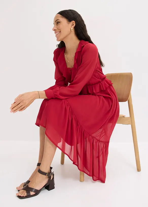 Chiffonkjole med blonde og volanger, bonprix