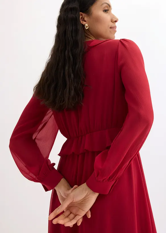 Chiffonkjole med blonde og volanger, bonprix