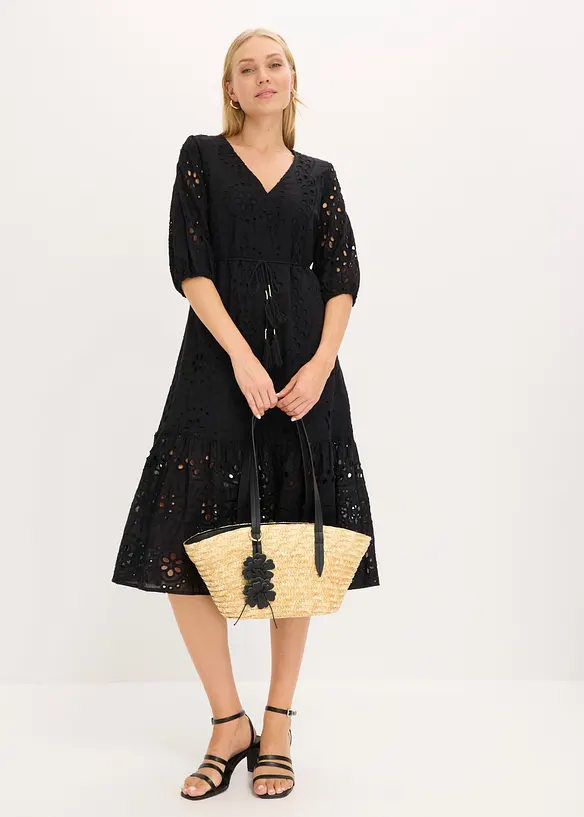 Midikjole i 100% bomull med hullbroderi, bonprix