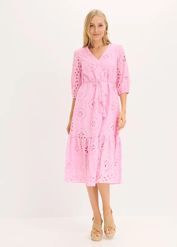 Midikjole i 100% bomull med hullbroderi, bonprix