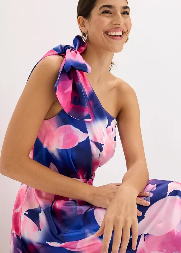 One shoulder-kjole i sateng med glans, bonprix