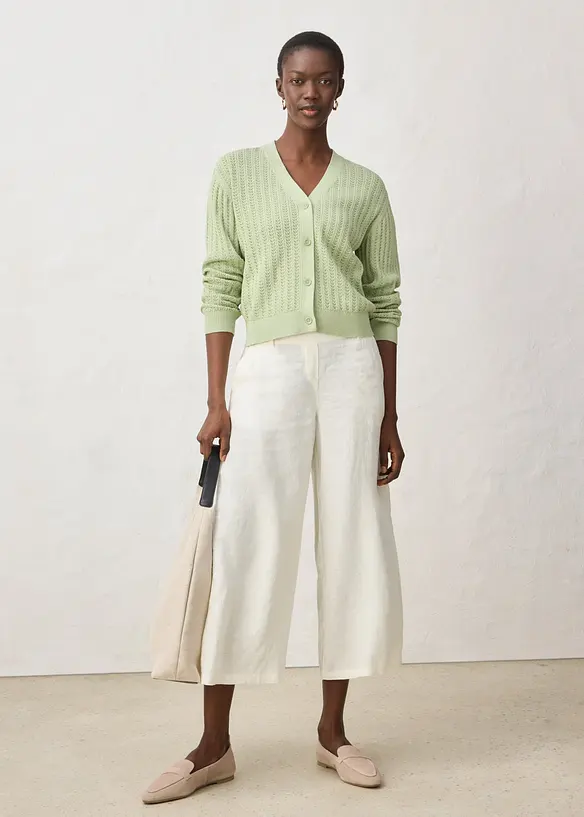 Cardigan med lin og hullm&oslash;nster, bonprix