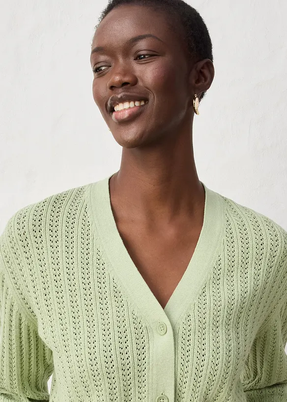 Cardigan med lin og hullm&oslash;nster, bonprix