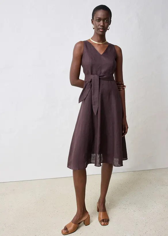 Midikjole i 100% lin, bonprix