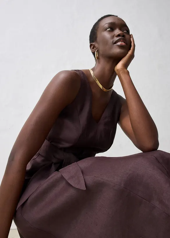 Midikjole i 100% lin, bonprix