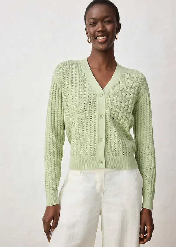 Cardigan med lin og hullm&oslash;nster, bonprix