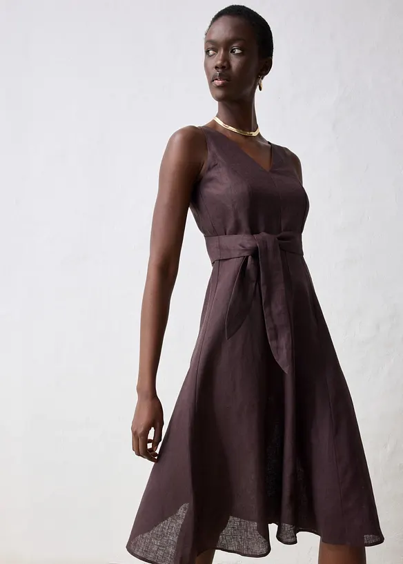 Midikjole i 100% lin, bonprix