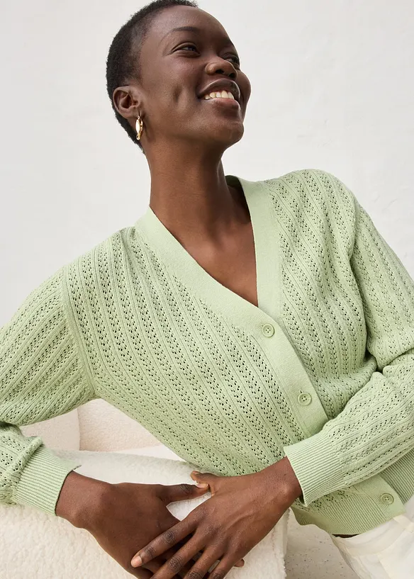 Cardigan med lin og hullm&oslash;nster, bonprix