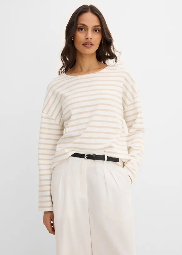 Stripete, langermet topp i &oslash;kologisk bomull, bonprix