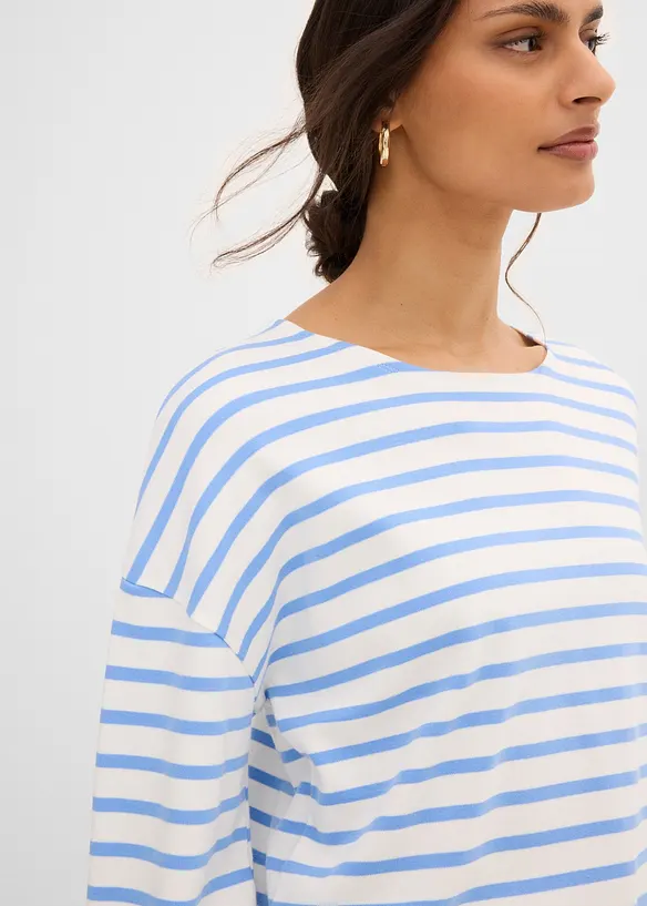Stripete, langermet topp i &oslash;kologisk bomull, bonprix