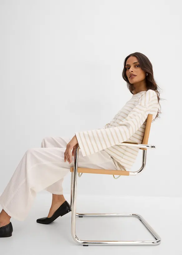 Stripete, langermet topp i &oslash;kologisk bomull, bonprix