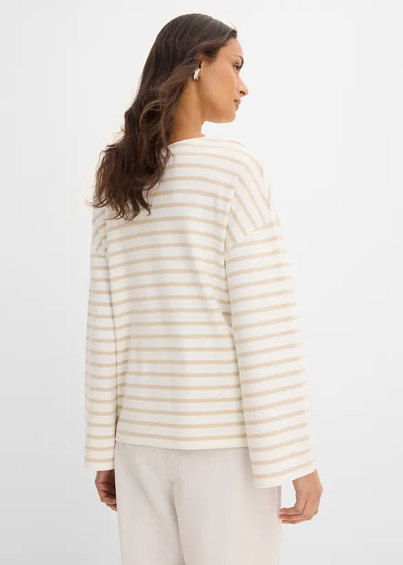 Stripete, langermet topp i &oslash;kologisk bomull, bonprix