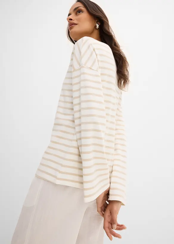 Stripete, langermet topp i &oslash;kologisk bomull, bonprix