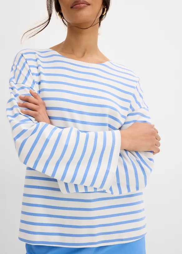 Stripete, langermet topp i &oslash;kologisk bomull, bonprix