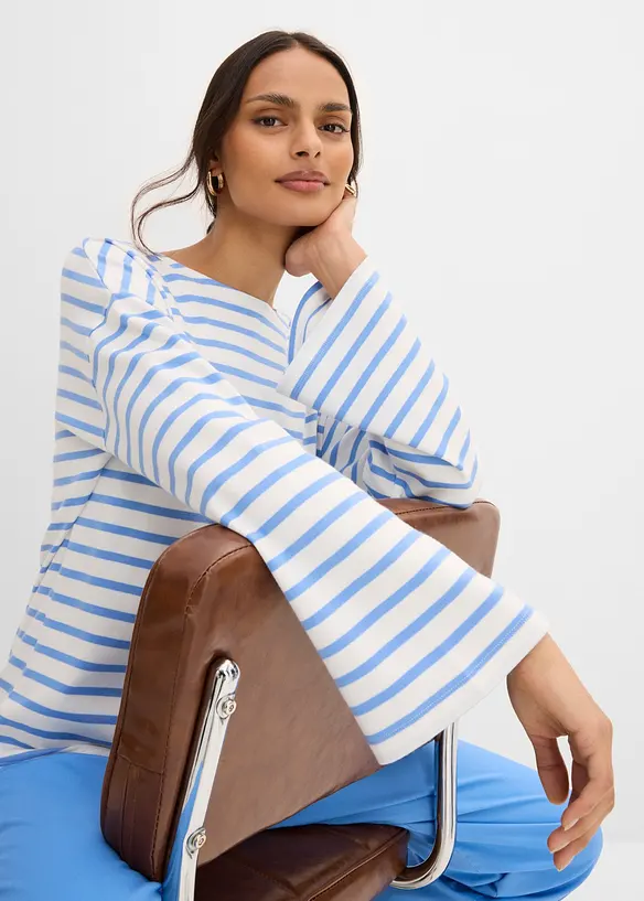 Stripete, langermet topp i &oslash;kologisk bomull, bonprix