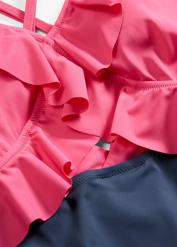 Badedrakt med cut out og volanger, bonprix