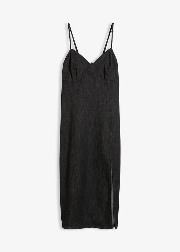 Denimkjole med splitt, bonprix