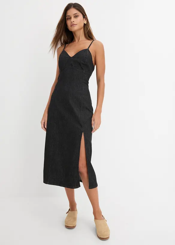 Denimkjole med splitt, bonprix