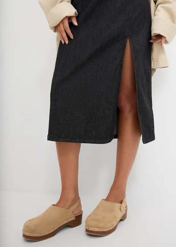 Denimkjole med splitt, bonprix