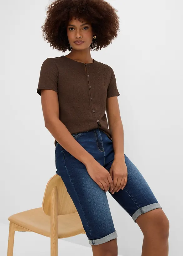 Jeans bermudashorts Mid Waist, komfortlinning, bonprix