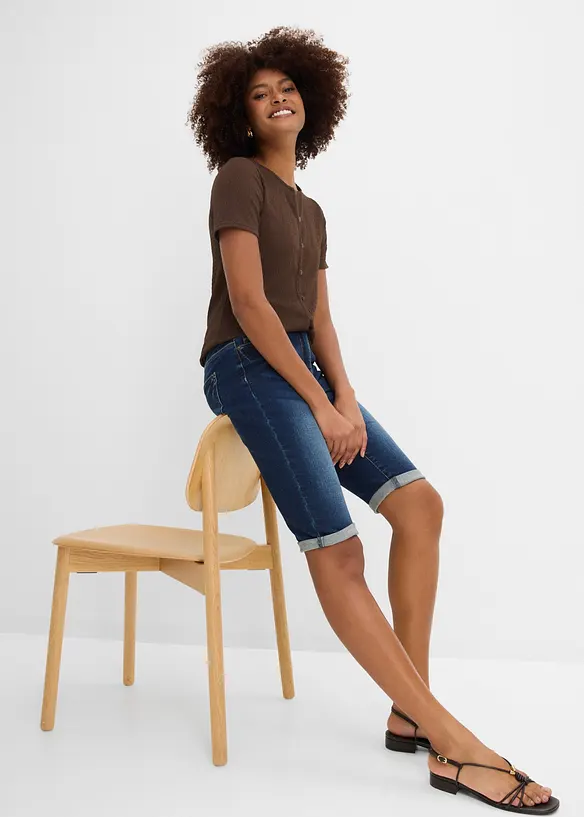 Jeans bermudashorts Mid Waist, komfortlinning, bonprix