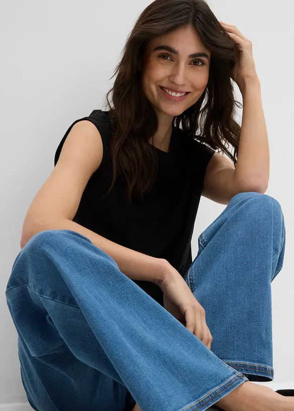 Wide Leg-jeans Mid Waist, komfortlinning, bonprix