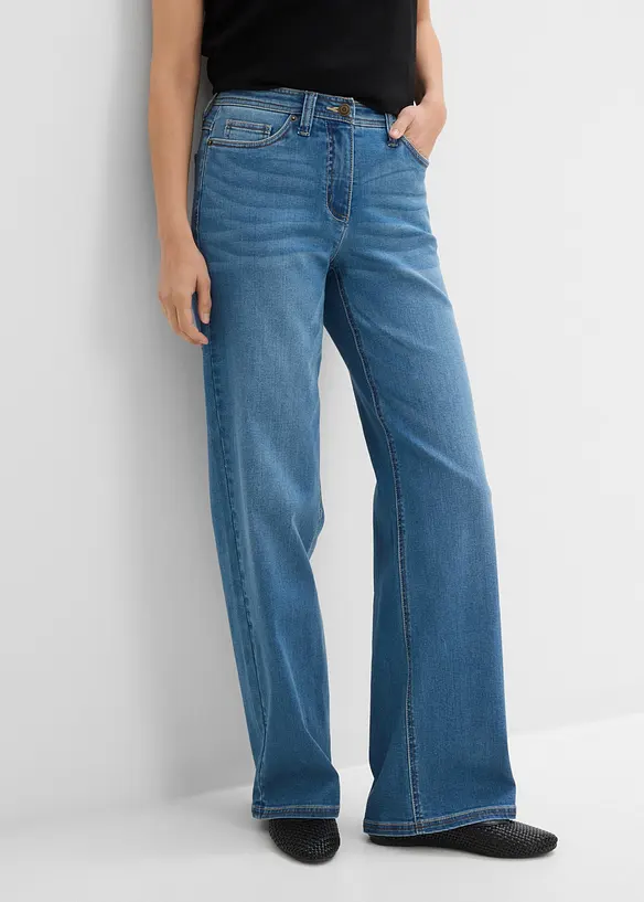 Wide Leg-jeans Mid Waist, komfortlinning, bonprix