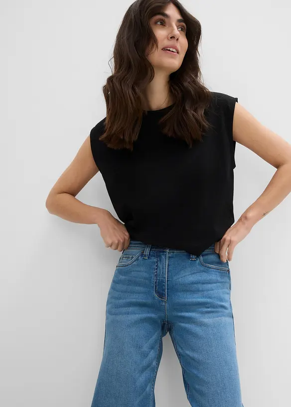 Wide Leg-jeans Mid Waist, komfortlinning, bonprix