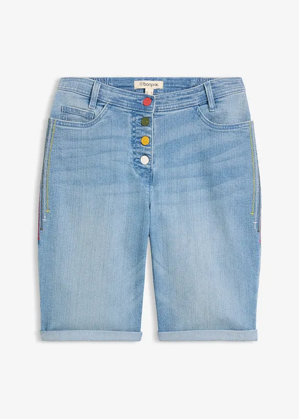 Bermudashorts i denim med broderi og komfortlinning, bonprix