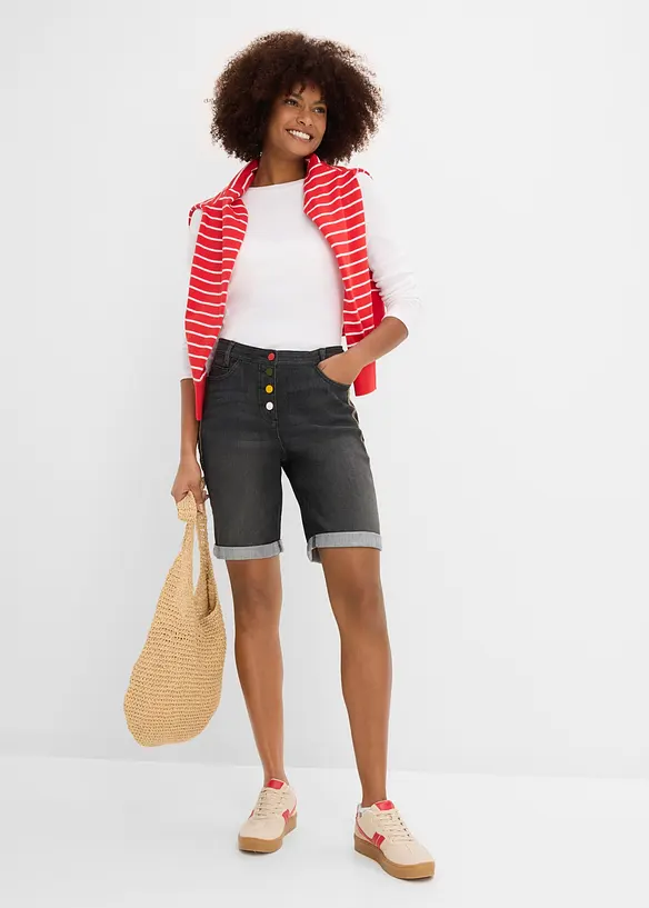 Bermudashorts i denim med broderi og komfortlinning, bonprix