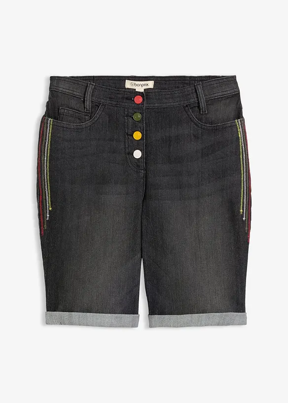 Bermudashorts i denim med broderi og komfortlinning, bonprix