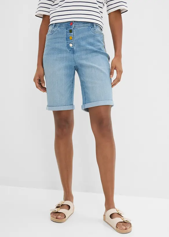 Bermudashorts i denim med broderi og komfortlinning, bonprix