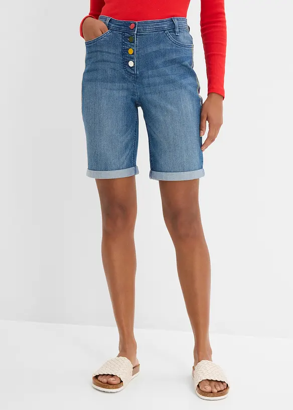Bermudashorts i denim med broderi og komfortlinning, bonprix