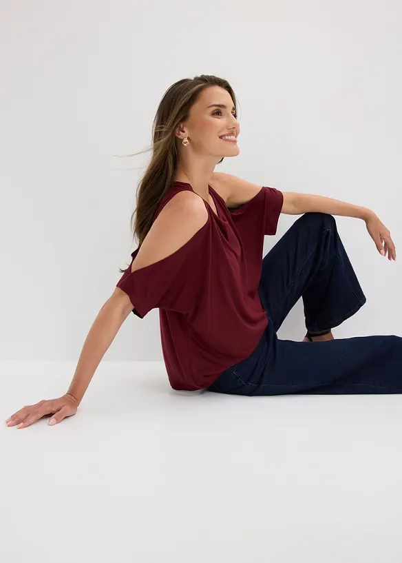 Cold shoulder-topp i viskose, bonprix
