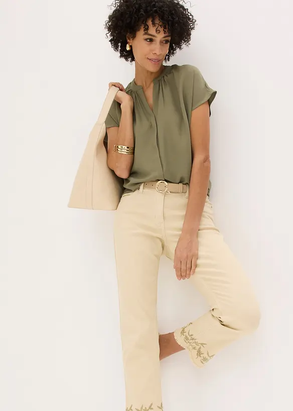 Kortermet bluse med skjult knappestolpe, bonprix