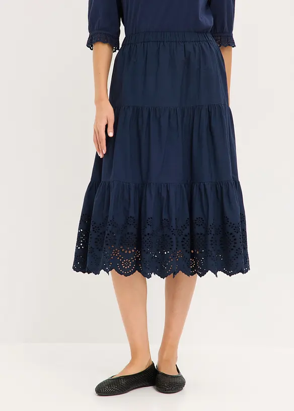 Volangskj&oslash;rt med hullbroderier, bonprix