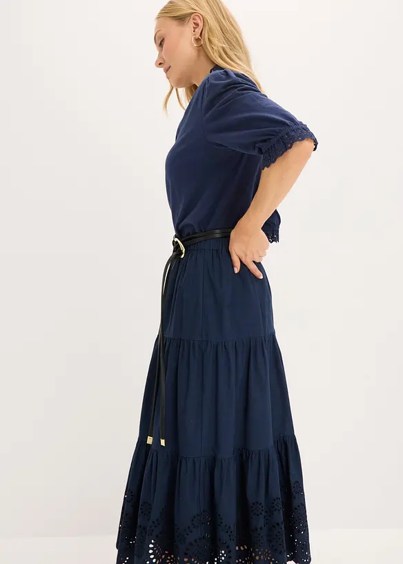 Volangskj&oslash;rt med hullbroderier, bonprix