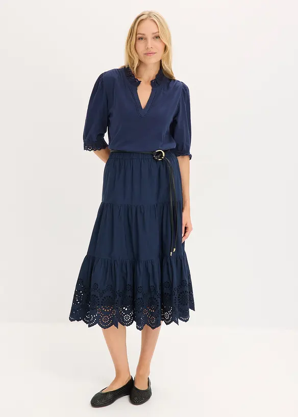 Volangskj&oslash;rt med hullbroderier, bonprix