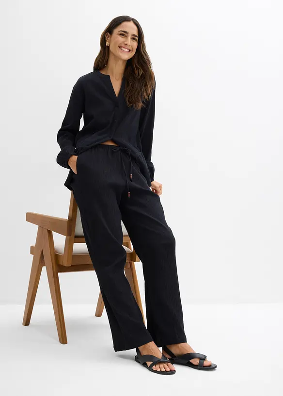 Slip on-bukse i strukturert krinklet materiale, bonprix