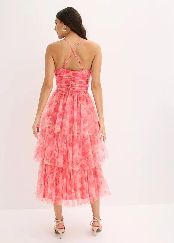 Midikjole i lett tyll med volanger, bonprix